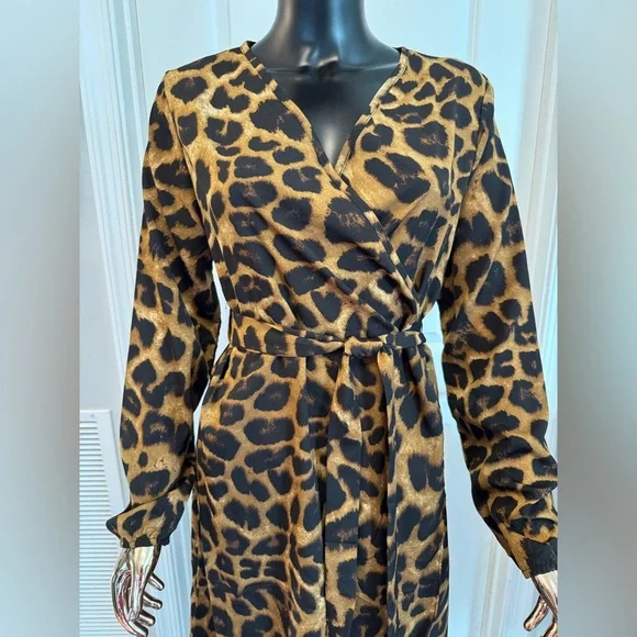 Leopard Print Wrap Dress - Picture 2 of 4